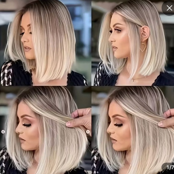 Heat-Resistant Synthetic Bob Wig - Ombre Blonde Gradient. - Picture 3 of 5